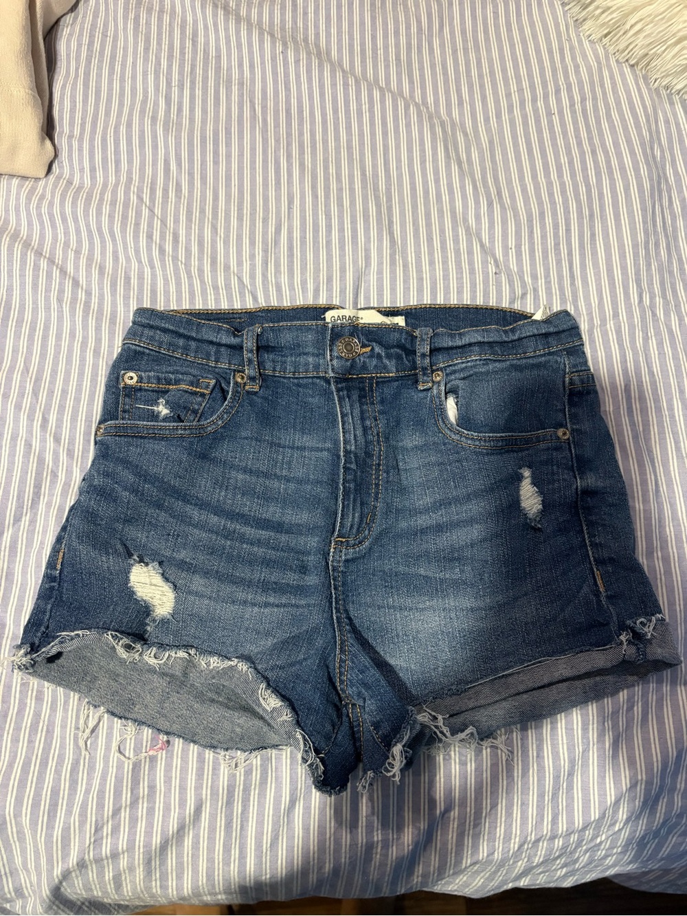Garage Women's Dark Blue Distressed Denim Shorts